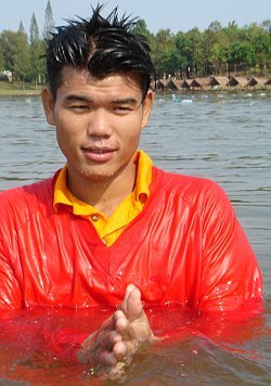 Swimming in a polo shirt