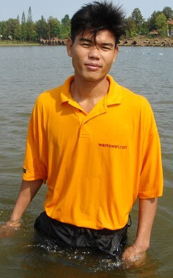Swimming in a polo shirt